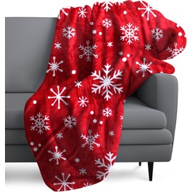 Christmas Throw Blanket Snowflake for Sofa Couch Stylish Warm Winter Cabin Throw - Red Snowflake Christmas Fleece Blanket Premium Microfiber, Silky Soft, Plush, Warm & Lightweight 50” x 60"