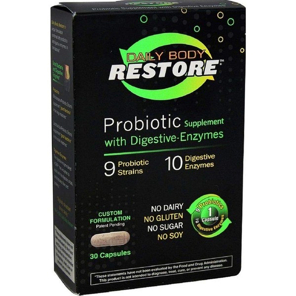 Daily Body Restore - Probiotic Supplement with Digestive Enzymes - 30 Capsules