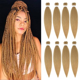 X-Tress 8 Pieces Crochet Braids Hair Extensions Honey Blonde 60 cm Synthetic Hair Easy Braid Blonde Hair Kanekalon Braiding Hair Crochet Box Braids Yaki Texture Hair Extension Durable Braids (#27)