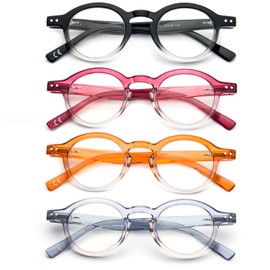 KoKoBin 4-Pack Small Round Reading Glasses Comfortable Readers Colored Stylish Frame for Women +1.00 (Multicoloured2)