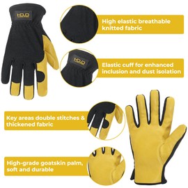 HLDD HANDLANDY Leather Work Gloves, Flex Grip Tough Goatskin Gardening Glove for Wood Cutting/Construction/Truck Driving/Garden/Yard Working for Men and Women, Yellow L