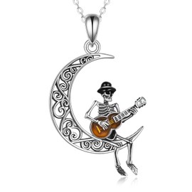 VENACOLY Skull Sterling Silver Guitar Skull Pendant Skeleton Gothic Mother's Day Jewellery for Women