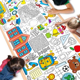 Qyeahkj Giant Coloring Poster Back To School Coloring Posters for Kids Large Coloring Table Cloth Jumbo Coloring Table Cover Welcome Back To School Party Game Supplies Wall Decoration Banner 71 x 30in