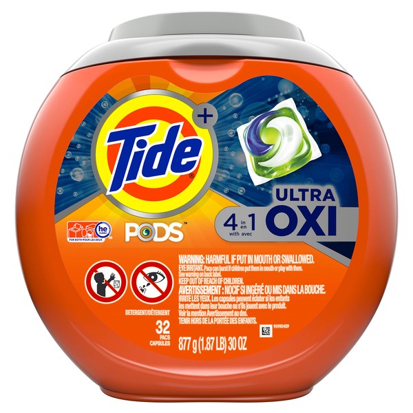 Tide PODS Ultra Oxi Liquid Laundry Detergent Pacs, 32 Count