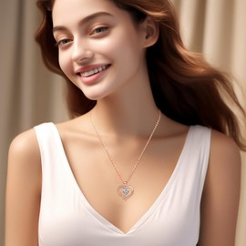 Tusuzik Women's Necklace 925 Silver Chain Women's Silver Chain Heart Necklace with Infinity Sign Jewellery Women's Small Gifts for Women Gift Girlfriend, Gold, Cubic Zirconia