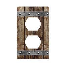 1 Gang Duplex Brown Wooden Barn Doors Receptacle Wall Plate Decorative Outlet Covers Single Duplex Switchplate Covers Electrical Faceplate For Home Decor 4.5 * 2.76