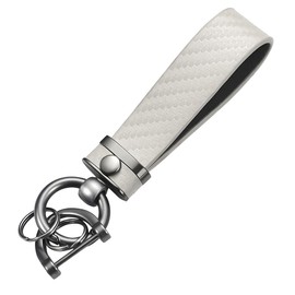 Mandark Car Keychain, Carbon Fiber Automotive Key Chain with Anti-Lost D-Ring and Clip, 360 Degree Rotatable Universal Vehicle Key Fob Keychain Holder Accessories for Men and Women (White)