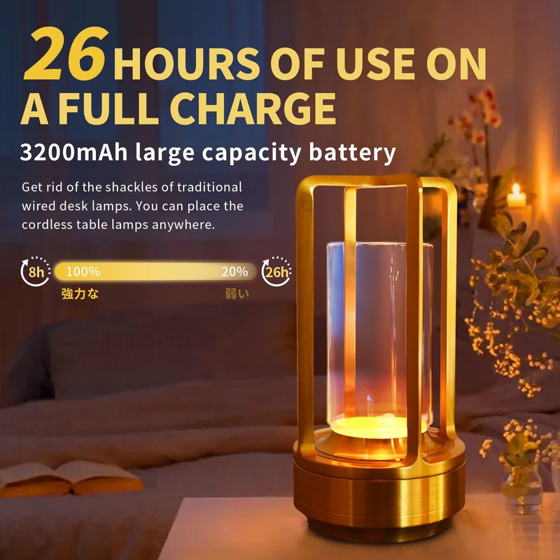 2 Pack Crystal Lantern lamp with Touch Dimming, Rechargeable LED
