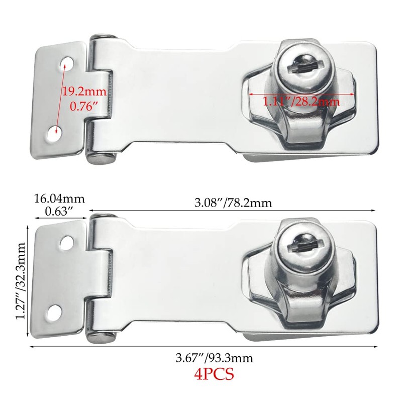 TOVOT 4PCS 3" Locking Hasp with Keys Shed Locks Heavy