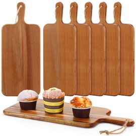 6 Pack Acacia Wood Cutting Board with Handle Wooden Kitchen Chopping Boards Large Wooden Charcuterie Boards Cheese Serving Board Wooden Cutting Board for Meat Cheese Bread Vegetables Fruit (17 x 7 In)
