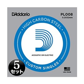 D'Addario Plain Steel .008 PL008 Roses String for Electric Guitar/Acoustic Guitar, Set of 5