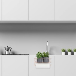 1 x Hanging Basket with Kitchen Roll Holder, Storage, Kitchen & Bathroom, Wire Basket HxWxD: 18 x 31 x 17 cm, Copper