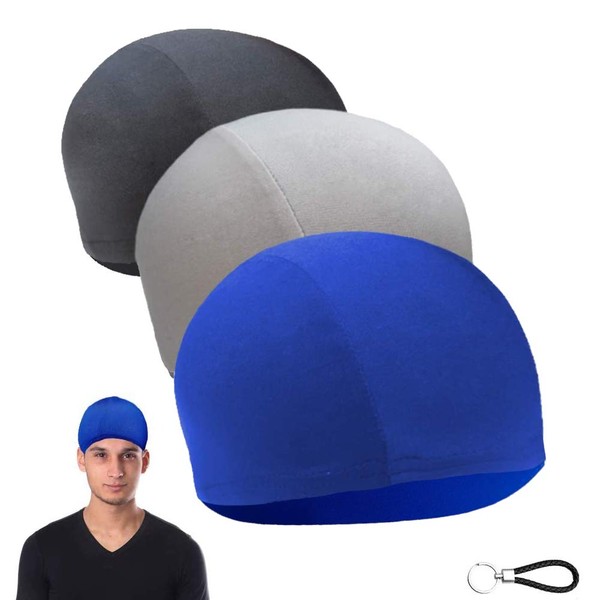 Motorcycle Hat, 3 Pieces Under Lining Hat with Elastic Sweat Absorbent Cool Thermal Helmet, Blue, Black, Grey