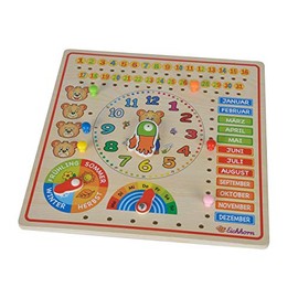 Eichhorn 100005457 - Steckpuzzle Kalenderuhr 30x30cm, unterschiedliche Steckmöglichkeiten, Wand Aufhängemöglichkeit, FSC 100% Zertifiziertes Lindensperrholz