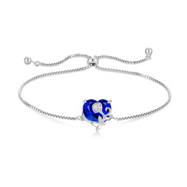 YL Rose Heart Bracelet 925 Sterling Silver Birthstone 5A Cubic Zirconia Bracelet Jewellery Gifts for Women Mother Girlfriend, Silver, Sapphire