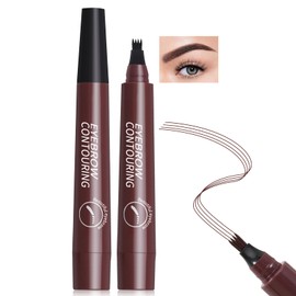 Erinde 2 x Waterproof 3D Eyebrow Pencil, Microblading Eyebrow Pen, Hair Drawing with 4 Micro Fork, Tattoo Magic Eyebrow Pencil, Smudge-proof Long-Lasting Eye Makeup (Light Brown)