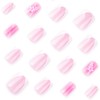 24Pcs Pink Flowers Press on Nails, Short Square French White