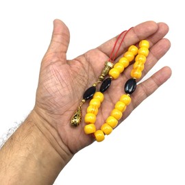 ALBATROSART Design - Greek KOMBOLOI Series- Worry Beads Begleri Pony Anxiety Beads Rosary Relaxation Stress Relief (RESIN DRUM IMITATION AMBER BEADS (13X9 mm, 19 Beads)