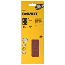 Dewalt Velcro Sandpaper DT8621 (for Vibration Sander, 93 x 190 mm, K80, Perforated, for All Base, Between and Final Sanding Applications on Wood Paints and Varnishes) Pack of 10