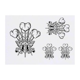 4 x 'Prince of Wales Feathers' Temporary Tattoos - Water Resistant, Skin-Safe, Non-Toxic Transfers, Mixed Sizes (TO00082714)