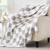 WRENSONGE Checkered Throw Blanket, Light Grey Microfiber Soft Cozy Fluffy