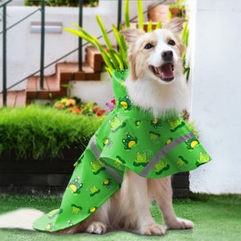DELIFUR Large Dog Raincoat - Waterproof Dog Rain Poncho Adjustable Double Layer Rain Jacket with Hood for Medium Large Dogs Designed with Leash Hole Reflective Strip (Green Frog, XX-Large)