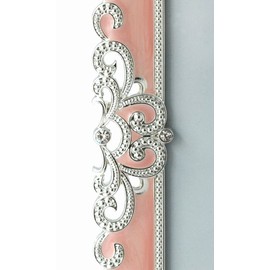 Licotom Pink Enamel Picture Frame Metal with Silver Plated and Jewels, Charming Photo Frame 5x7 Inch