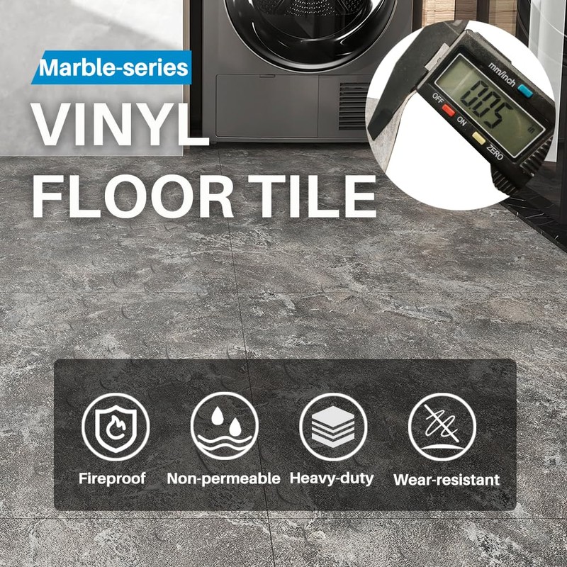 Peel and Stick Floor Tile Dark Gray Marble Vinyl Flooring