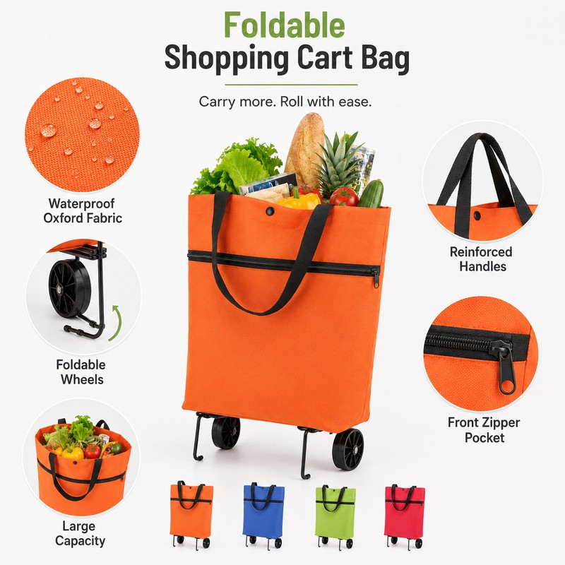 Foldable Shopping Cart with Wheels for Groceries – 2-in-1 Lightweight