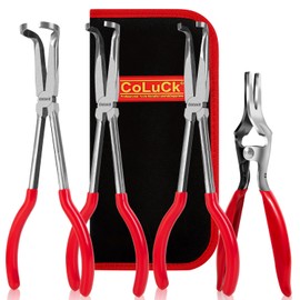 CoLuck 4Pcs 11" Hose Gripper Plier Hose Remover Set,5/16-Inch, 1/2-Inch, 3/4-Inch Dia, Offset Spark Plug Boot Removal Pliers Serrated Jaws for Hard to Reach Narrow Spaces