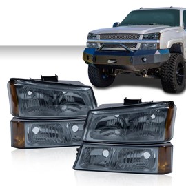 LQI Headlights Bumper Lamps Compatible with Chevy Silverado Avalanche 2003-2006, Driver and Passenger Side,Smoky Lens Chrome Housing Amber Reflector 4pcs
