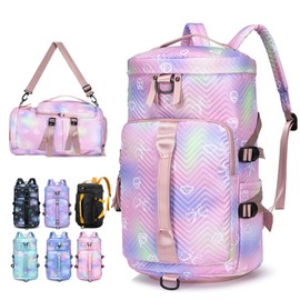 3 in 1 Large Sport Duffel Bag for Travel,Waterproof Gym Bag Dance Bag for Women/Girl,Overnight Backpack with Wet Pocket & Shoes Compartment (Pink)