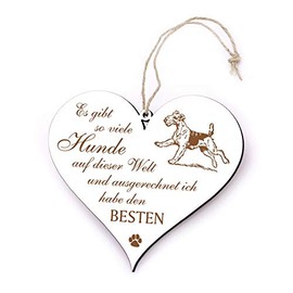 Sign Heart Saying Best Dog Airedale Terrier Decorative Wooden Sign 13 x 12 cm