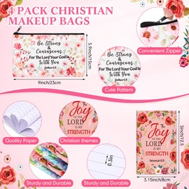 Suhine 16 Pcs Christian Gift Set 4 Pairs Funny Praying Socks 4 Prayers Bible Verse Makeup Bags 4 Inspirational Notepads with 4 Religious Keychain Thank You Gift for Women on Christmas Birthday Day