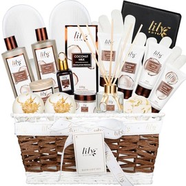 Cestas de regalo de spa de Lily Roy, juego de baño de 18 piezas, cesta de regalo para el baño y el cuerpo, ideal para mujeres y hombres, juego de