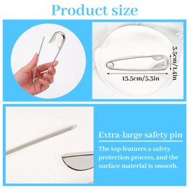 2 Pack Jumbo Safety Pins for Hair Clip Clothes, 5.3 Inch Stainless Steel Giant Safety Pin Keychain Decor Heavy Duty for Laundry, Blanket, Key Rings, Keychains, Fashion, Crafts, Outdoor Gear