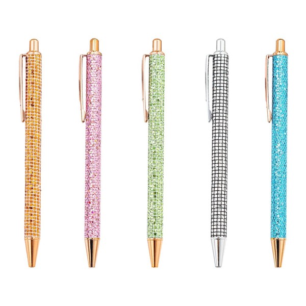 AKSIQIOL 5-Pack Glamorous Chrome-Plated Ballpoint Pens, 1.0mm Jet-Black Refillable Ink,