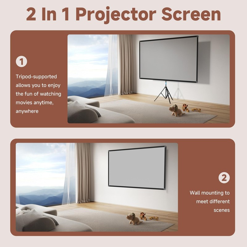 Projector Screen with Stand, 80 Inch Portable Projector Screen Outdoor