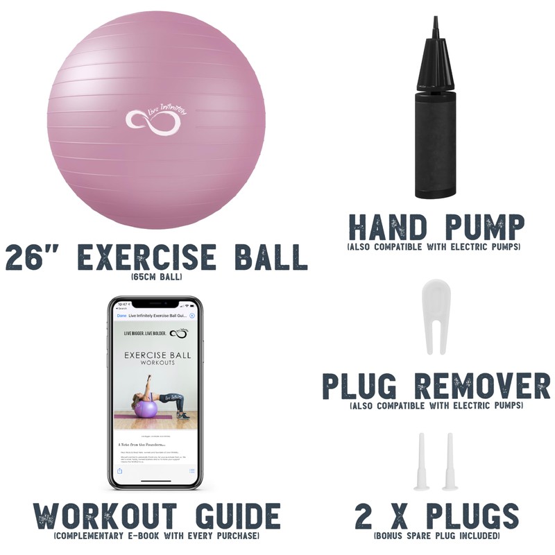 Live Infinitely Exercise Ball (55cm-95cm) Extra Thick Professional Grade Balance