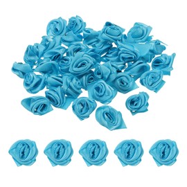PATIKIL - Mini rosas de cinta de satén de 1,5 cm, 50 piezas de flores de tela pequeña para adornos de rosetas para manualidades y bodas, color azul
