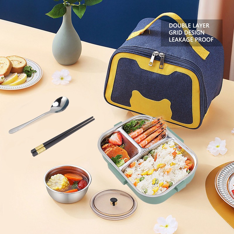 Thermal Lunch Box 1100ml Double Layer 3 Grid Design 304