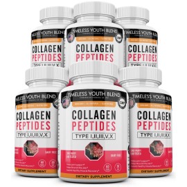 Timeless Youth Blend 6 Collagen Peptides Types I, II, III, V, X 1500mg Pills Anti-Aging Skin Capsules