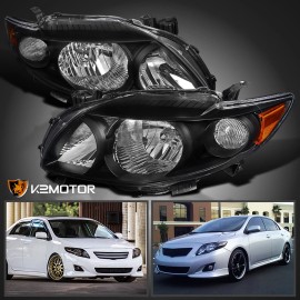 Spec-D Tuning Fits 2009-2010 Toyota Corolla Black Headlights Headlamps Left+Right Pair 09-10