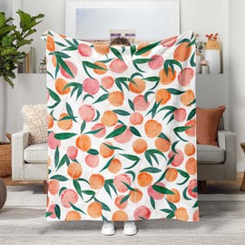 Lifeel Peach Fleece Throw Blanket, Allover Cute Bright Colorful Fruits Design Cozy Decor Nap Blankets for Sofa Bed Couch Chair or Dorm Throws 68×90 inches