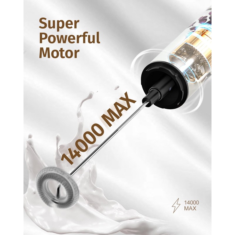 INFOOD Milk Frother Rechargeable with Cover - Coffee Frother Wand,
