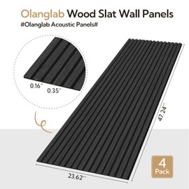 Olanglab Acoustic Wood Wall Panels 4 Pack, Sound Dampening Wood Slat Wall Panels 23.6" x 47.2", Matte Black