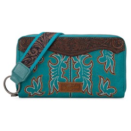 Wrangler Wristlet Western Wallet for Women Floral Tooled Clutch Boot Stitch Bifold Wallet with Card Holder WG110-W006TQ