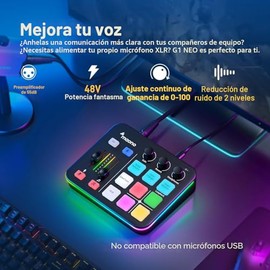 MAONO Mezclador de Audio para Gaming, Interfaz de Audio con Pre-amplificador Pro, RGB, Bluetooth, Alimentación Phantom de 48V para Transmisión en Vivo
