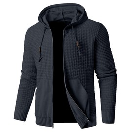 Zaitun Men's Full Zip Up Hooded Cardigan Sweater with Pockets Gunmetal Grey