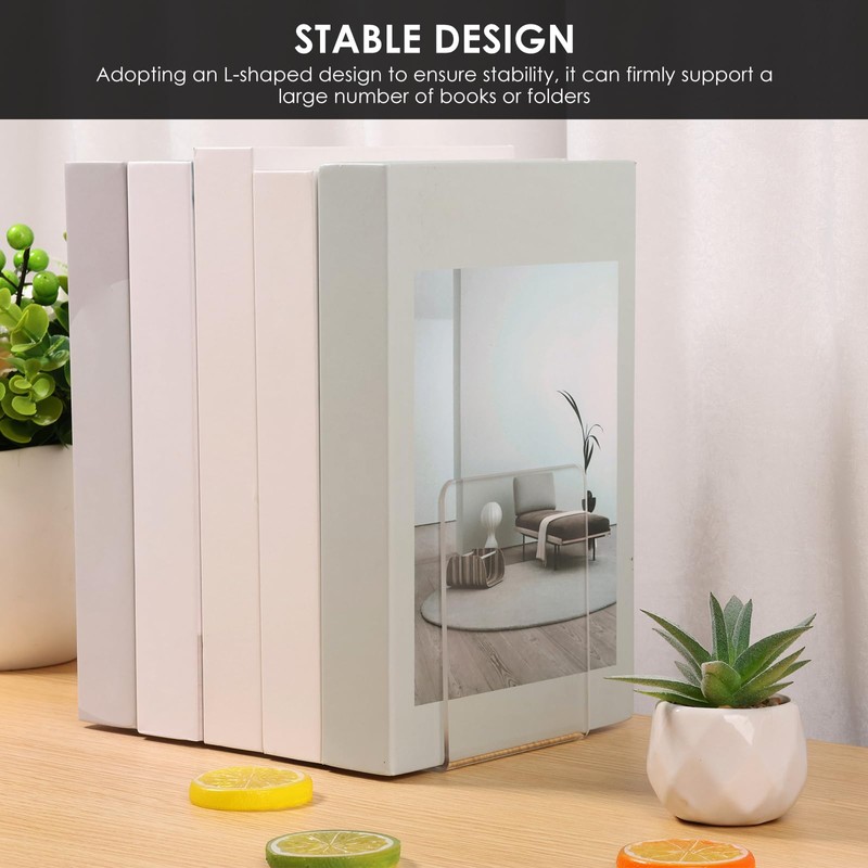 FwQoFvk 10Pcs Transparent Acrylic Bookend L Shape Book End Space